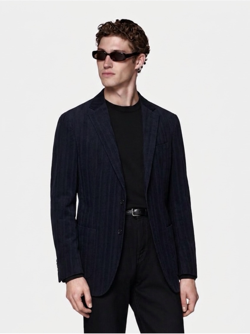 Saks Fifth Avenue Navy Pinstripe Single-Breasted Blazer-Limited edition